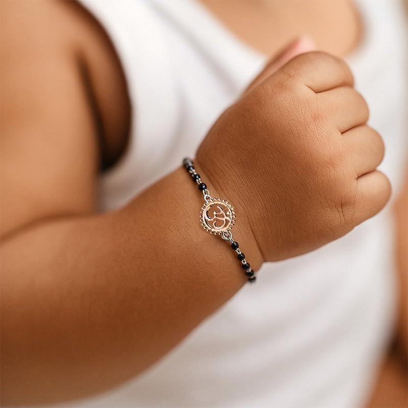 Clara 925 Sterling Silver Baby Kid Nazariya Om Bracelet with Black Beads