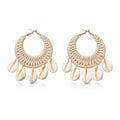 TR haute Boho Cowrie Shell Earrings for women and girl, Handmade Macrame Hoop Design with Natural Seashells, Beach Style Statement Jewelry, Cream Color , lightweight, daily, party and office style earring.