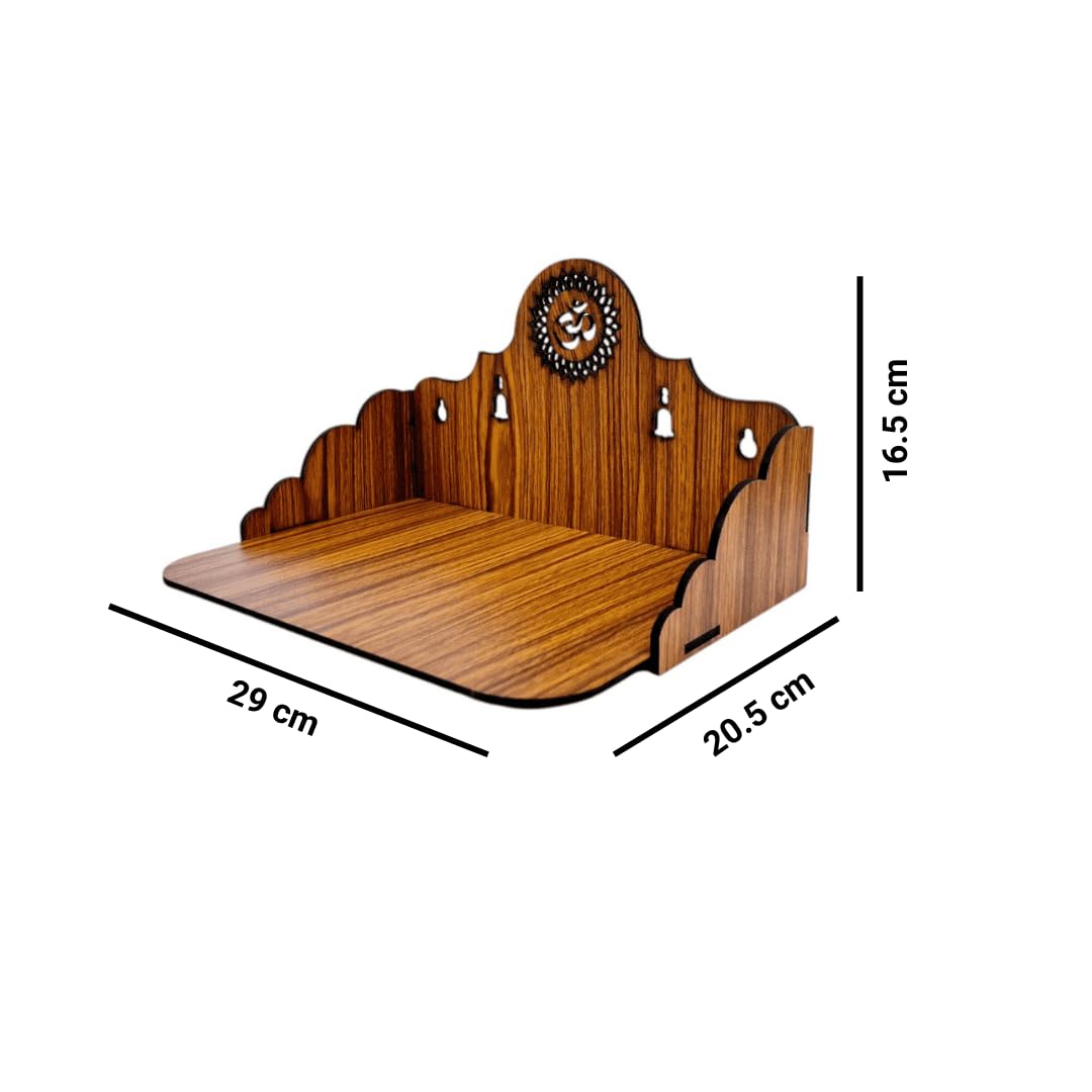 giftingcare Wooden Temple for Home & Office | Wall Mounted & Tabletop Pooja Mandir | Modern Wooden Puja Stand with Drawer | Teak Finish for Pooja Room, Shop & Living Room Decor