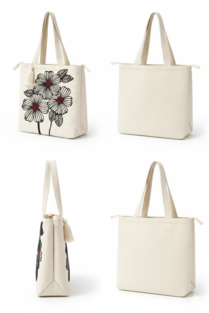 OLL OO LA LA BEAUTY Canvas Tote Bag for Women | Tote Bag | Pinterest Shoulder Bag | Cotton Shoulder Bag | Boho Tote Bags | Casual Daily Use Handbag for Office, College, Shopping & Travel - DGSN-04