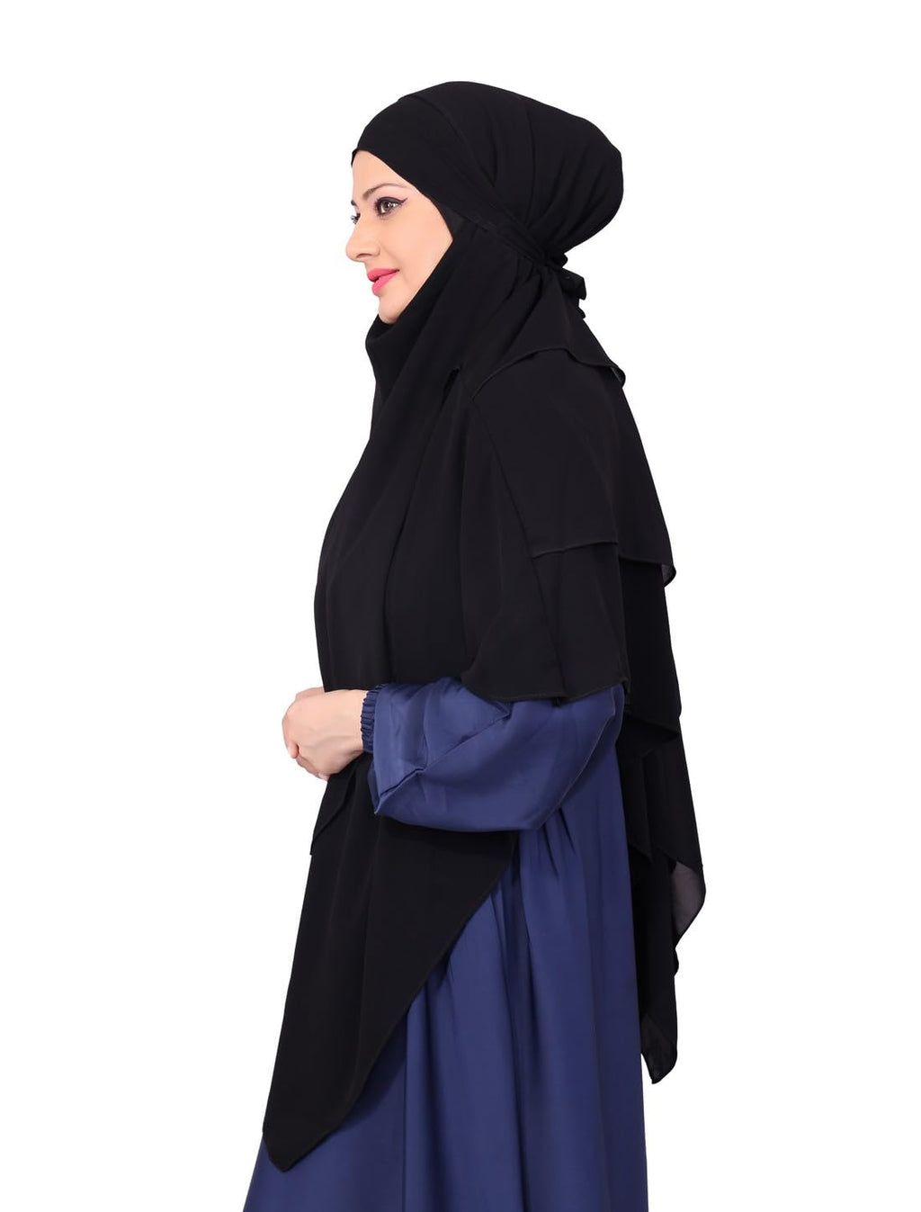 Markaz Hijab Women's Polyester Fabric Solid Pattern Khimar Namaz Hijab Free Size, Black