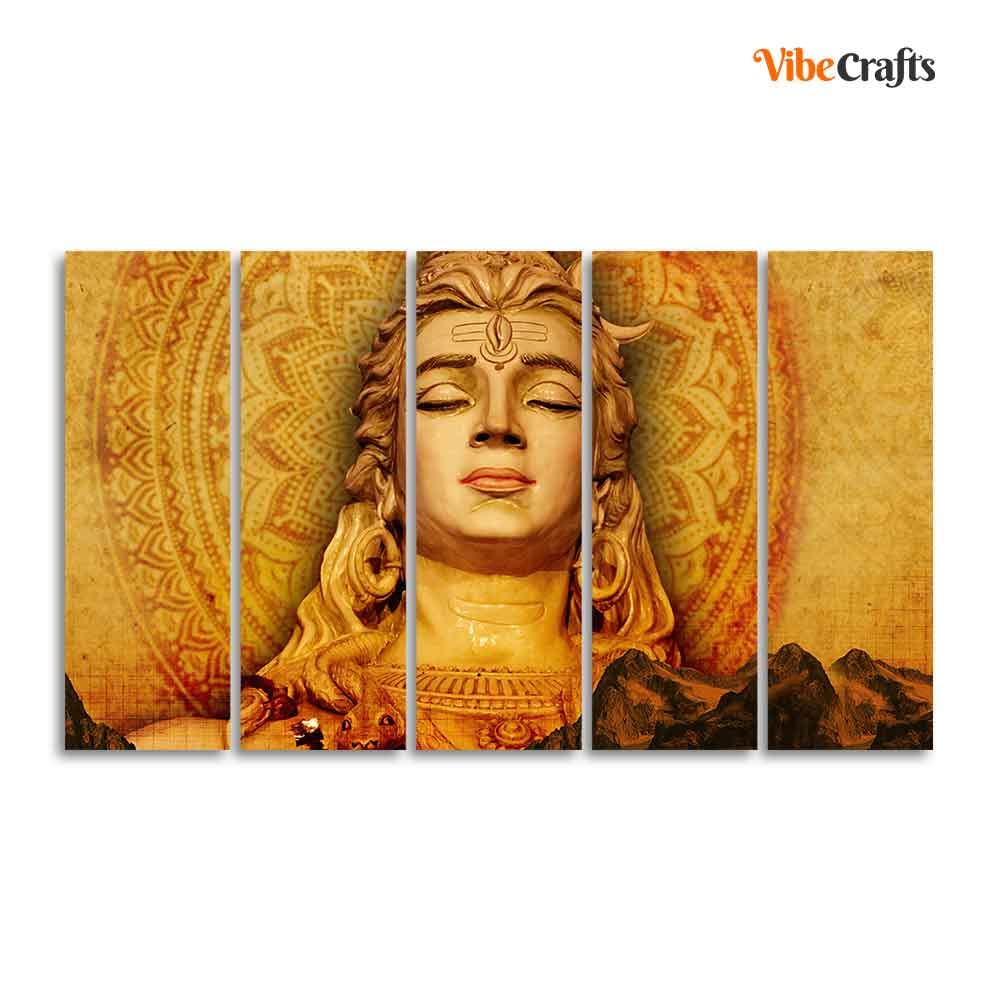 VIBECRAFTS Spiritual Shiva Canvas Wall Painting of Five Pieces For Home|Office|Living Room|Gift (PTVC5Pcs4_8731)