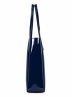 Carrylux Spacious Tote Bag For Womens Handbag Ladies Purses, With Zip Closure Shining Synthetic Leather (Blue)