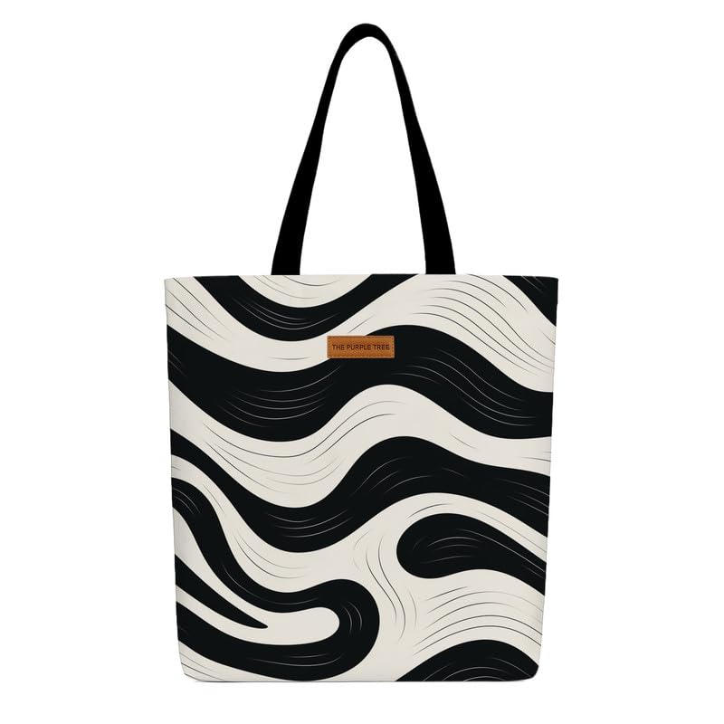 The Purple Tree Eco-Friendly Canvas Tote Bag, Sustainable, Reusable Shopping, Beach, Travel or Everyday Tote, Wide Tote Bag,Monochrome flow