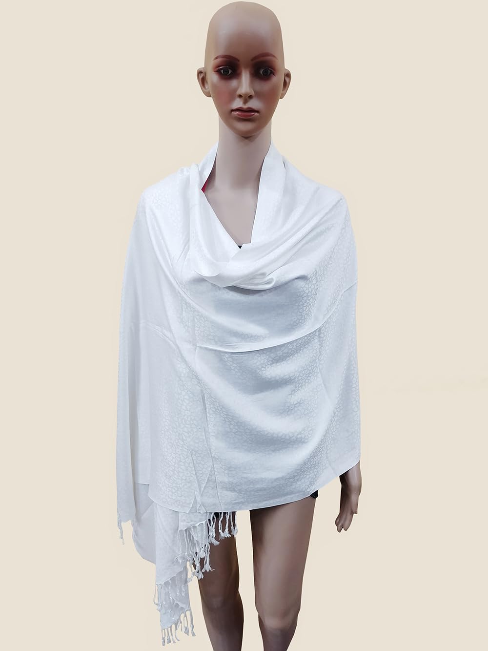 Rastogi Handicraft Large Pashmina Shawls & Wraps for Women Extra Soft Cashmere Feel Throw Womens Size 83 X 30 Inches, White Shawl, 83 X 30