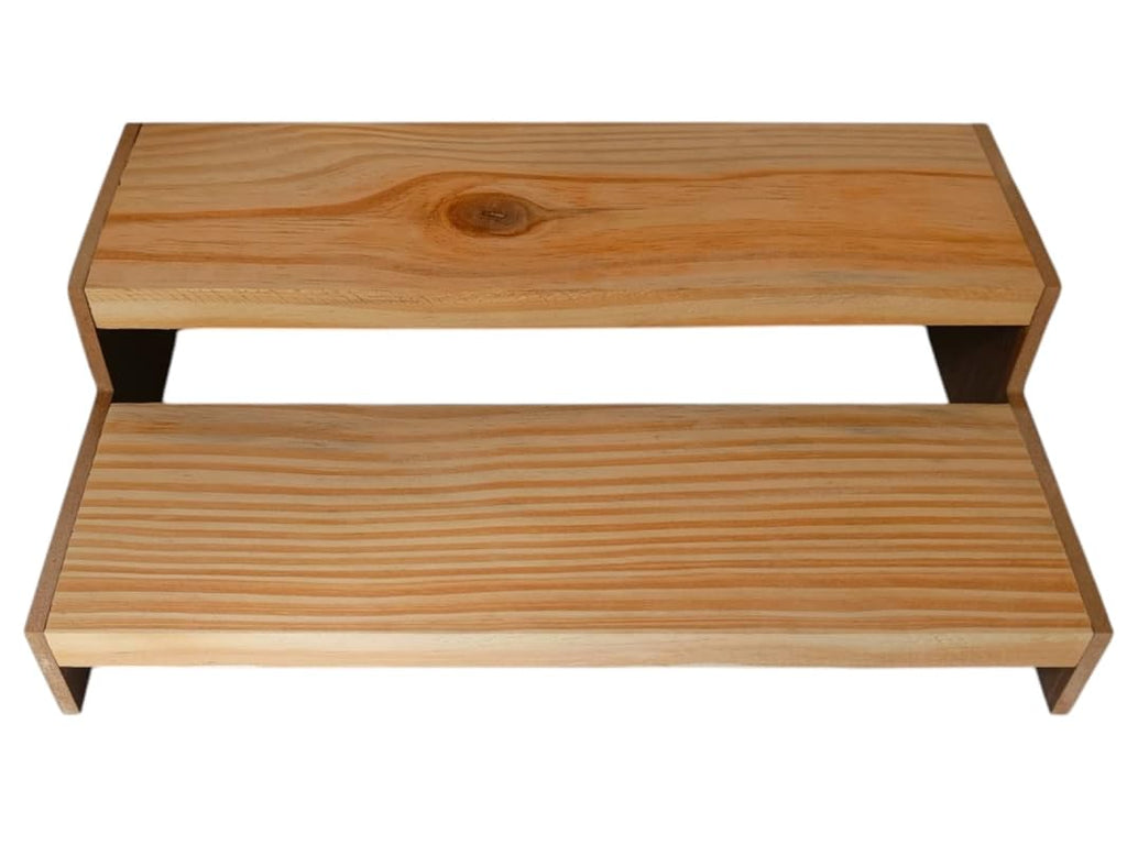 Wooden Puja Chowki, 2 Step Temple Stand, Multi Purpose Kitchen Storage Shelf