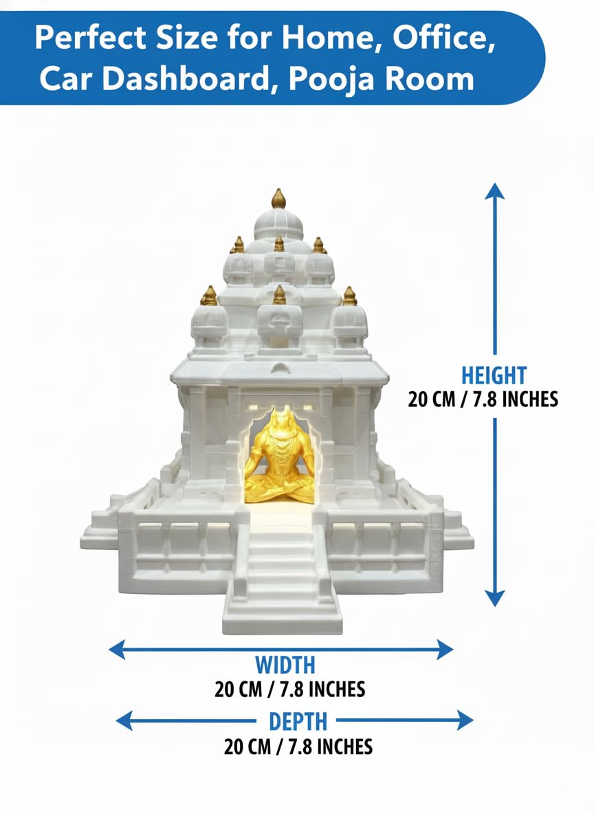 Temples for Home 3D Printed Mini Mandir with Shiva Idol | White & Gold Small Temple for Home & Office | South Indian Architecture Pooja Mandir for Decor & Gifting