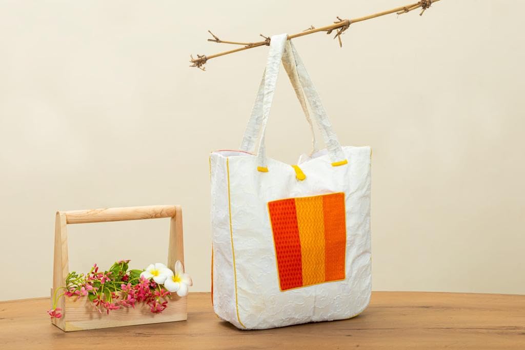 Shop Karishma Women's Reusable Shopping/Grocery Classic Tote Bag With Pocket Shoulder Cotton Handbag Travel Bag Multi-Purpose (Yellow Orange)