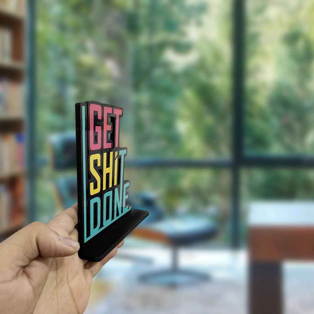Artvibes Wooden Idols and Figurine Get Done Motivational Quote Table Decor for Office Desk|Home Decoration|Living Room|Bedroom|Modern Art Wood Showpiece Decorative Gifting Item(Sp_1103)