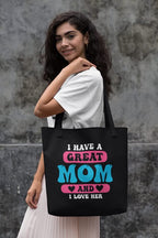 TheYaYaCafe® Mother’s Day Printed Canvas Cotton Black Tote Bag with Zipper | Gift for Mom | Lightweight & Multipurpose Shopping Bag