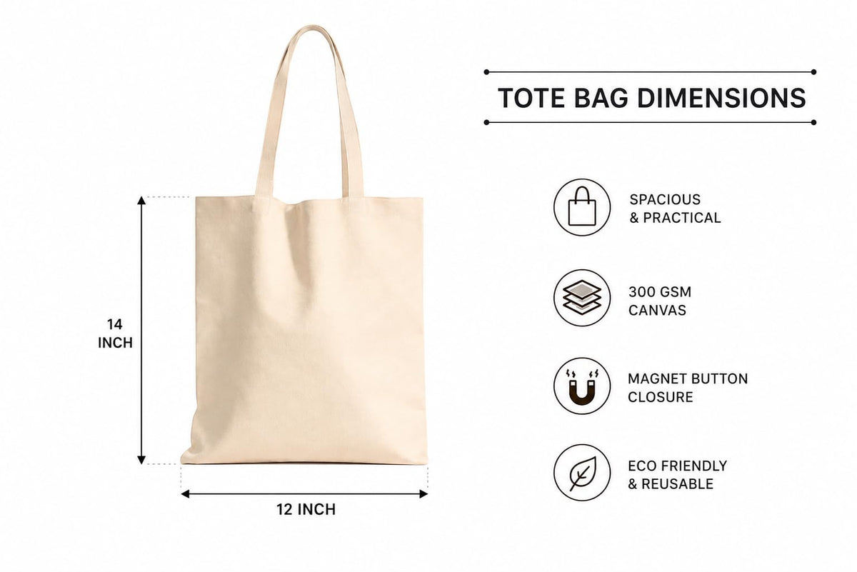 EzySell Canvas Tote Bag for Women and Men, Plain Vertical Shoulder Carry Bag with Magnet Button Closure, 300 GSM Reusable Cloth Shopping Tote for Office, College and Daily Use (15)