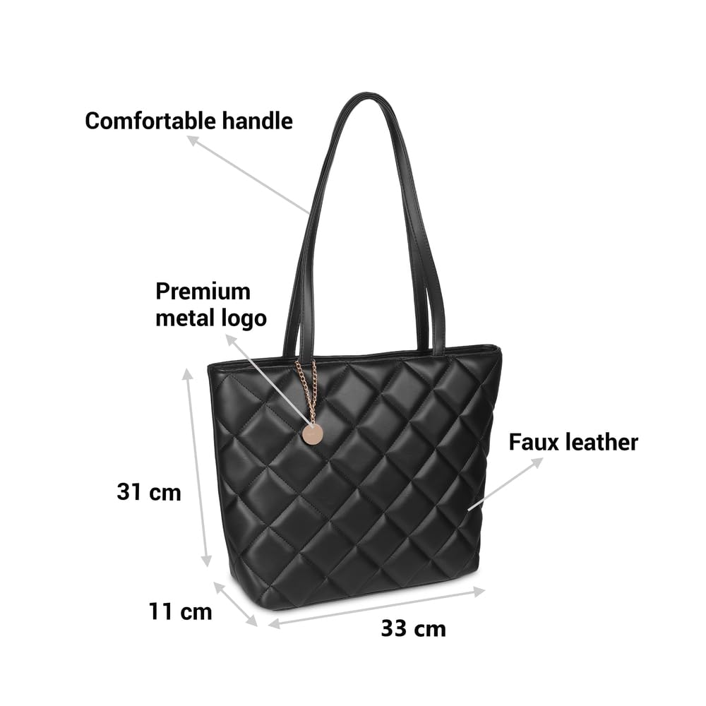 Mochi Women's Black Stylish Faux Leather Tote Bag (66-365)