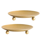 Home4Decor Gold Iron Plate Candle Holder, Decorative Iron Pillar Candle Plate, Set of 2, Pedestal Candle Stand for LED & Wax Candles, Incense Cones, Spa, Weddings (2 pcs)