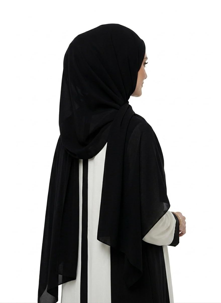 AURALEAF Women's Chiffon Georgette Hijab Scarf, Black, 180x70 cm, Lightweight Soft Fabric, Easy to Drape