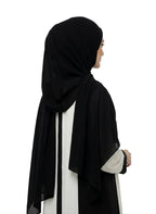 AURALEAF Women's Chiffon Georgette Hijab Scarf, Black, 180x70 cm, Lightweight Soft Fabric, Easy to Drape