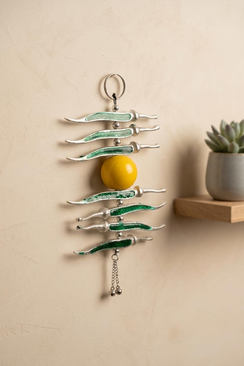 KridayKraft Decorative Silver Plated Multicolour Nimbu Mirchi Hanging, Traditional Door Entrance Decor for Positivity and Protection.