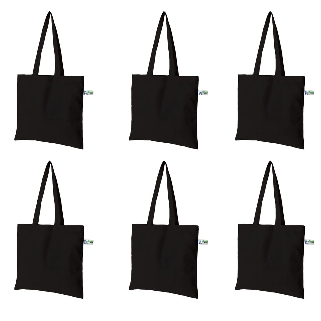 VantageKart Black Cotton Tote Bags Set of 6 – Eco-Friendly, Washable, Reusable, DIY, Screen Printing, Embroidery, Multipurpose Carry Bag