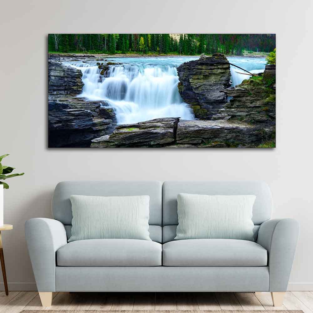 VIBECRAFTS Canvas Paintings for Living Room Drawing Room Panoramic Canvas Wall Painting of Amazing Waterfall View for Home|Office|Gift(PTVCH_2365NV)