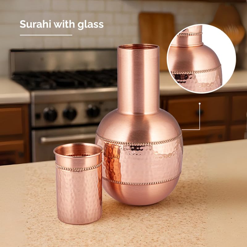 Vip luxe Surahi Copper Water Jug – 1.5L | Handcrafted Heavy-Gauge Pure Copper Ayurvedic Pitcher | Wellness Drinkware