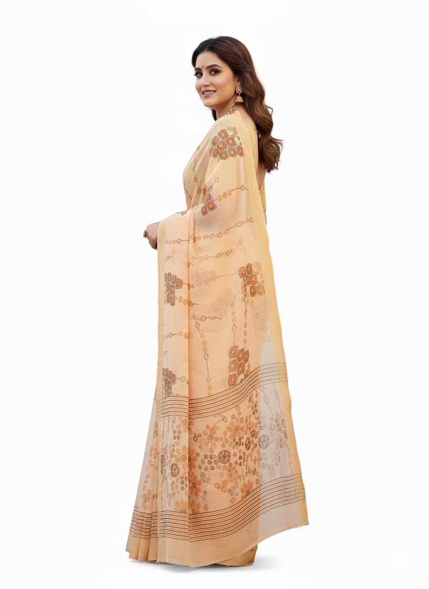 Raashreya Fashions Digital Print Chiffon Saree (Mustard)