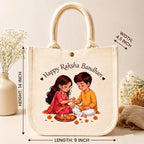 RP MALL Raksha Bandhan Printed Canvas Tote Gift Bag – Cotton Bag Reusable Hamper & Return Gift Bag with Closure,Synthetic Sheet Support, Designer Print, Eco-Friendly Packaging