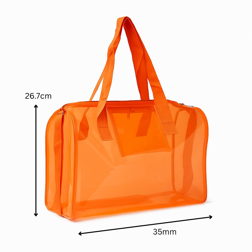 THE BLING GLOBAL Transparent PVC Duffle Bag For Kids,Jelly Shoulder Bag, Stylish Clear Handbag with Double Handles, for Rakhi Gift, Kids Bag for Rakhi Celebration. (Orange)