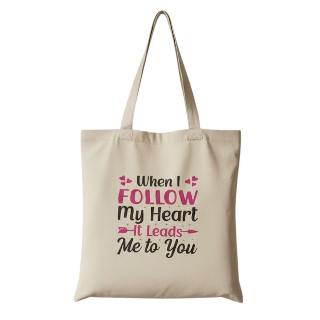 Reusable Cotton Fabric Romantic Quote Printed Tote Bag Ideal for Travel Shopping College & Office Use
