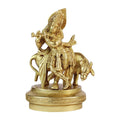 SVARUP Brass Krishna Idol with Cow Statue Decorative Showpiece for Home Puja Room Living Room Temple Decoration and Gift Items 7 Inch