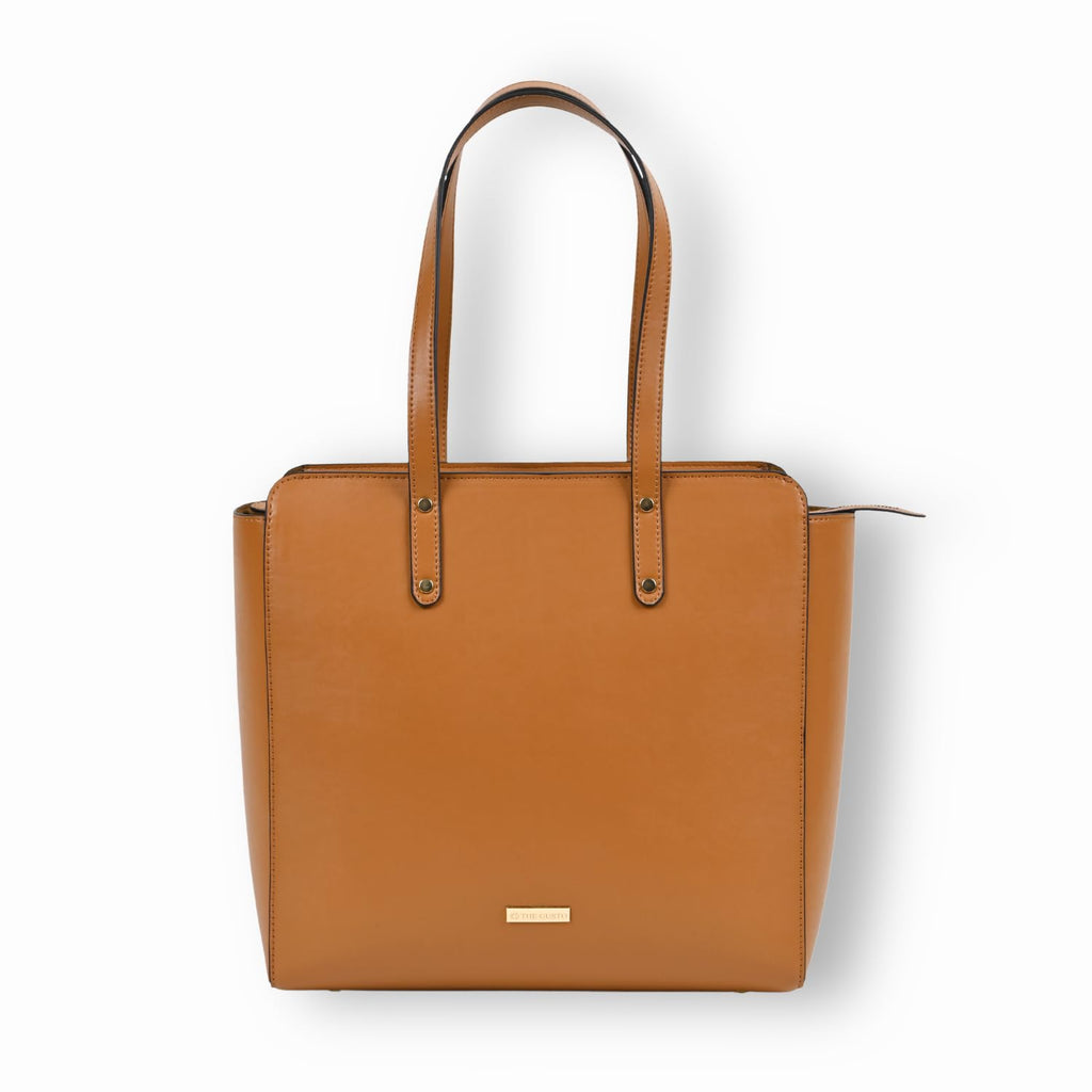 The Gusto Beyond Plus - Premium Vegan Leather Tote Bag for Women, Big Size, Tan | Stylish Handbag for women with Zip Closure | Fit for Office Bag, College, Travel Use | Handcrafted in India