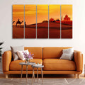VIBECRAFTS Beautiful Five Pieces Wall Painting of Camel Caravan Heading to Taj Mahal For Home|Office|Living Room|Gift (PTVC5Pcs4_8654)