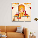 VIBECRAFTS Beautiful Ganesh Ji 3 Pieces Canvas Wall Painting Fitted With Wooden Frame For Home | Office | Living Room | Gifts (PTVC3Pcs1_9582)