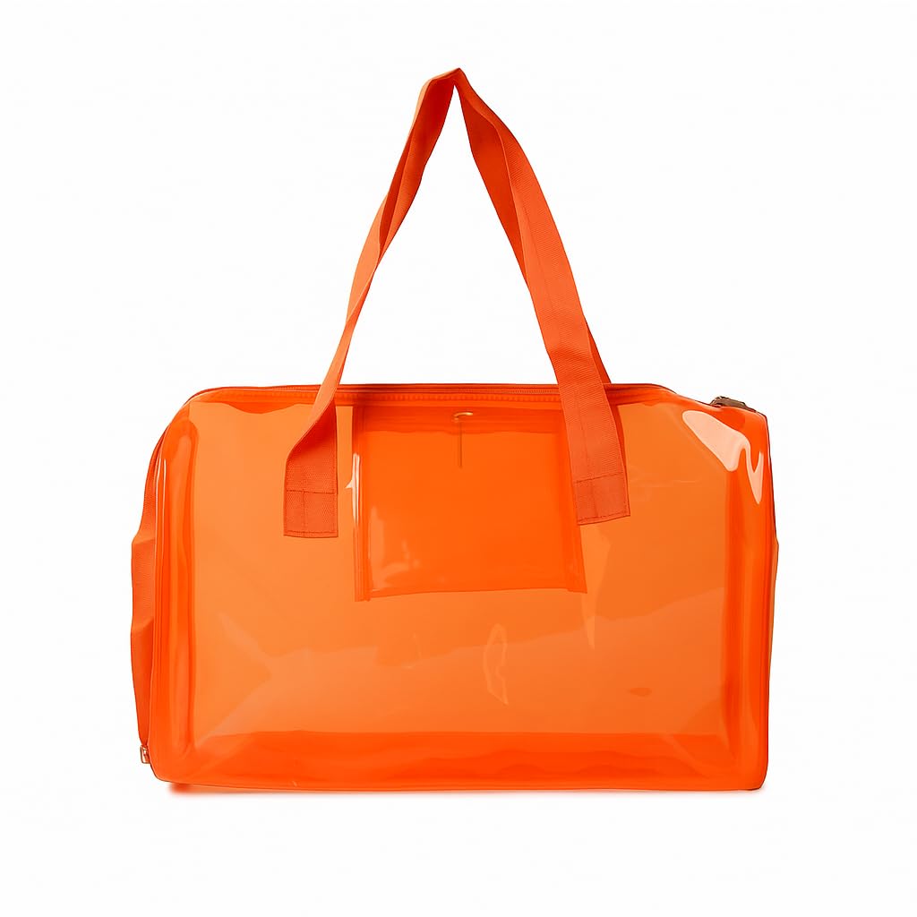 THE BLING GLOBAL Transparent PVC Duffle Bag For Kids,Jelly Shoulder Bag, Stylish Clear Handbag with Double Handles, for Rakhi Gift, Kids Bag for Rakhi Celebration. (Orange)