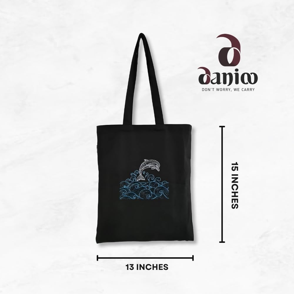 DANIOO DON'T WORRY WE CARRY Cotton Canvas Tote Bags for Women, Multipurpose Handbags for Women and Girls with Zipper and Pocket for Travel, Shopping | Hand Bag | College Tote Bags (Black)