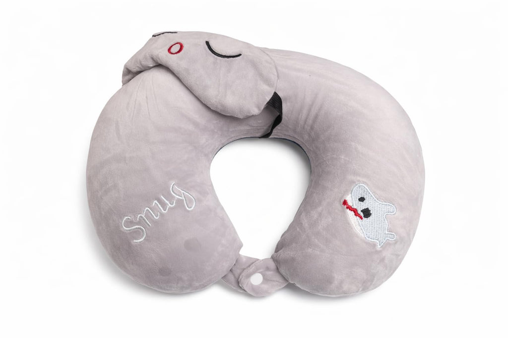 PUFF PURE Premium Travel Neck Pillow with Eye Mask for Men & Women, Soft Comfortable Head Rest Neck Support Pillow for Airplane Flight Car Train Bus Travel, Sleeping Eye Mask Neck Pillow Combo