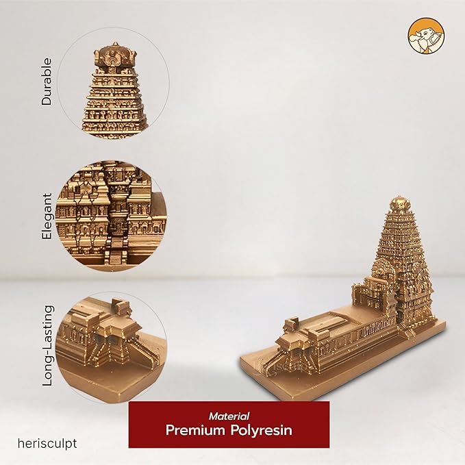 Brihadeeswarar Temple Miniature 3 inch – Handcrafted Thanjavur Big Temple Replica – Premium Resin & Marble Dust Sculpture with Antique Bronze Finish – South Indian Cultural Home Décor & Gift