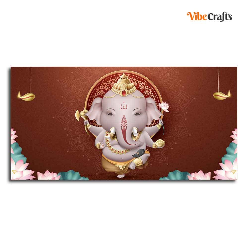 VIBECRAFTS Canvas Paintings for Living Room Drawing Room Devotional Ganesha Canvas Wall Painting for Home|Office|Gift(PTVCH_2372)