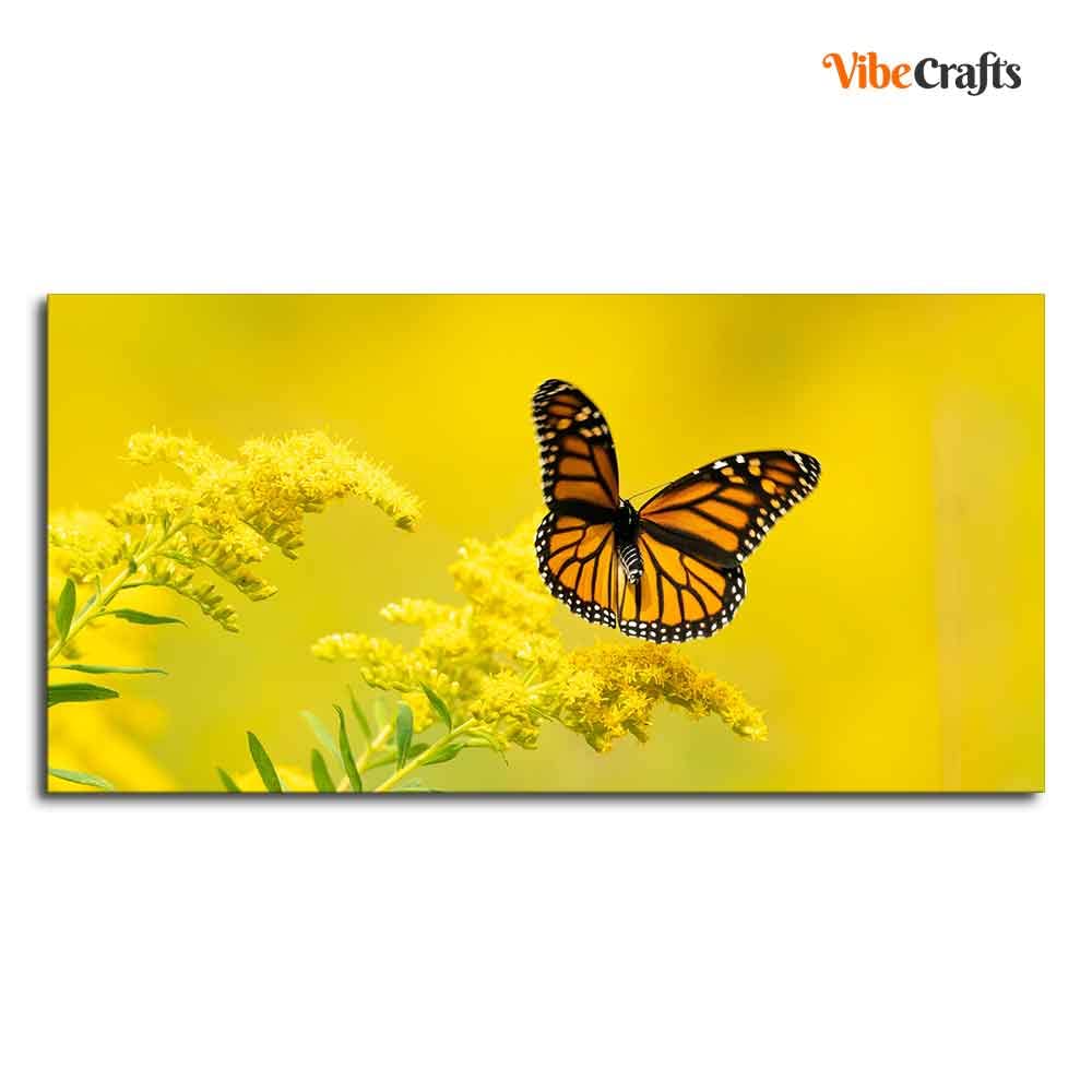 VIBECRAFTS Canvas Paintings for Living Room Drawing Room Monarch Butterfly On Yellow Flower Premium Canvas Wall Painting Fitted With Wooden Frame for Home | Office | Gift (PTVCH_2330)