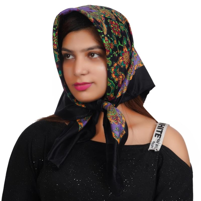 Woolen Hair Scarf Square Hair Bandanas Large Scarf Sleeping Head Wraps Neck Scarf for Women_Pack Of 1_Black