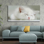 VIBECRAFTS Canvas Paintings for Living Room Drawing Room White Kitten Sleeping Canvas Wall Painting Fitted With Wooden Frame For Home | Office | Gift |(PTVCH_2309)