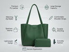 PAVILONN Women Tote Bag Ladies Handbag Shoulder Bag Office Bag PU Leather Travel Handbag with Zip Pouch Large Capacity Work Tote Shopping Purse College Bag (green)