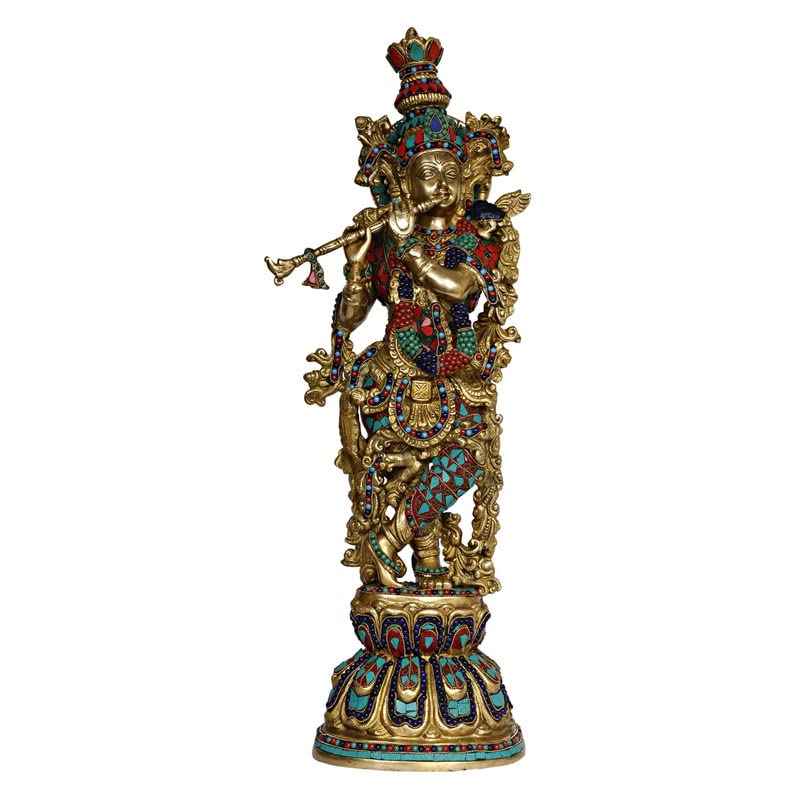 SVARUP Brass Krishna Murti in Multicolor Height 29 Inch