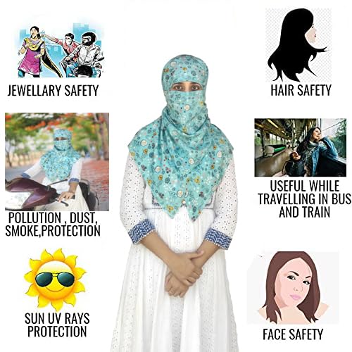 Switchon Rayon Anti Pollution Full face Scarf UV Sun Rays Protection scarf for women - Free Size (turquoise)