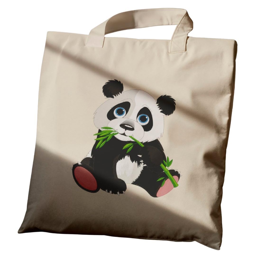 Reusable Cotton Fabric Cute Panda with Bamboo Design Printed Tote Bag Ideal for Travel Shopping College & Office Use