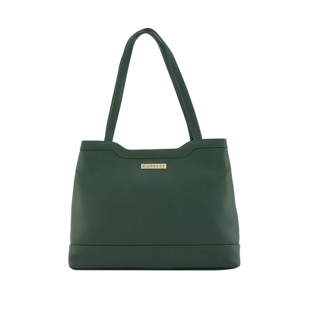 Caprese Kai Tote Large Shoulder Bag for Women | Solid Pattern | Faux Leather | Zipper Closure | Spacious Office & Travel Tote | Stylish Work Bag | Elegant Handbag for Daily Use (Olive Green)