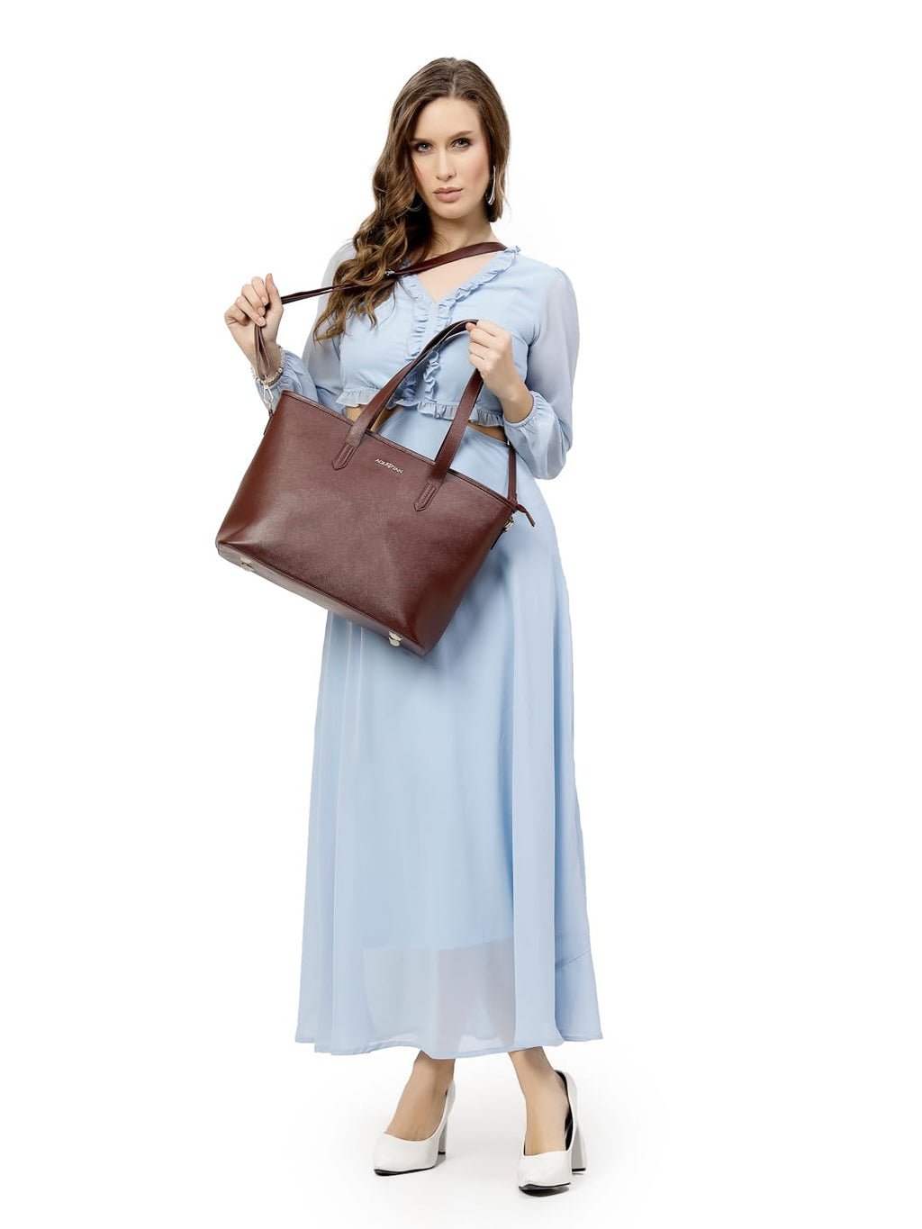 Aquatan Saffinao Dark Brown PU Leather Tote Bag for Women – Elegant, Durable Handbag for Office and Casual Outings