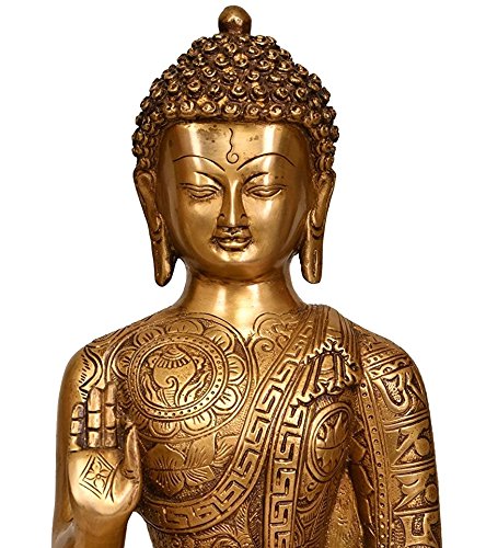 ARTVARKO Brass Blessing Buddha Life Sign Shakyamuni Statue Height 12 Inches Copper Bronze Color