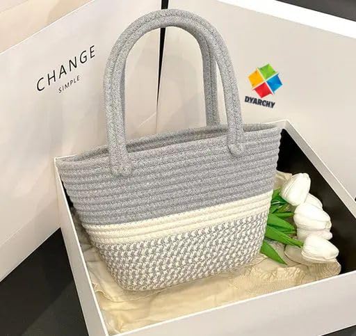DYARCHY Handmade Cotton Rope Tote Bag | Eco-Friendly Multipurpose Handbag for Women | Casual Shoulder Bag for Shopping, Picnic, Travel & Everyday Use (GREY)
