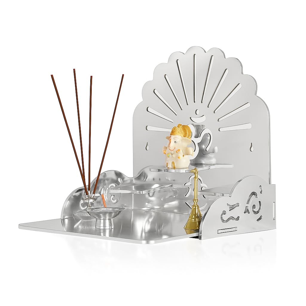 Fliptic Acrylic Wooden Temple with Om Symbol DIY|Wall-Mounted Pooja Mandir,Shining Finish for Home,Office,Shop|Wall Mounted Medium Size Wooden Temple|Colourful|Do It Yourself (Silver),25 cm,25.5 cm