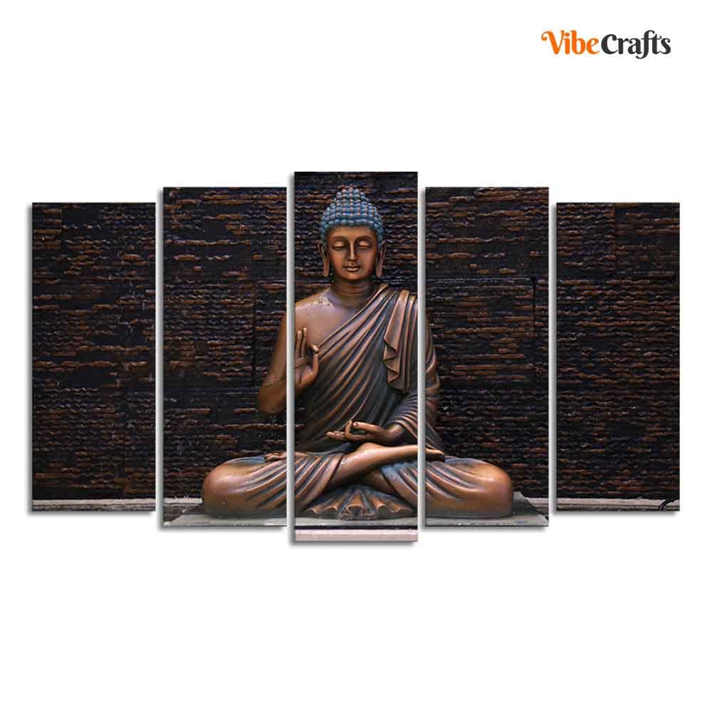 VIBECRAFTS Buddha Meditating Statue Canvas Wall Painting Set of Five For Home|Office|Living Room|Gift (PTVC5Pcs2_6553)