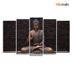 VIBECRAFTS Buddha Meditating Statue Canvas Wall Painting Set of Five For Home|Office|Living Room|Gift (PTVC5Pcs2_6553)